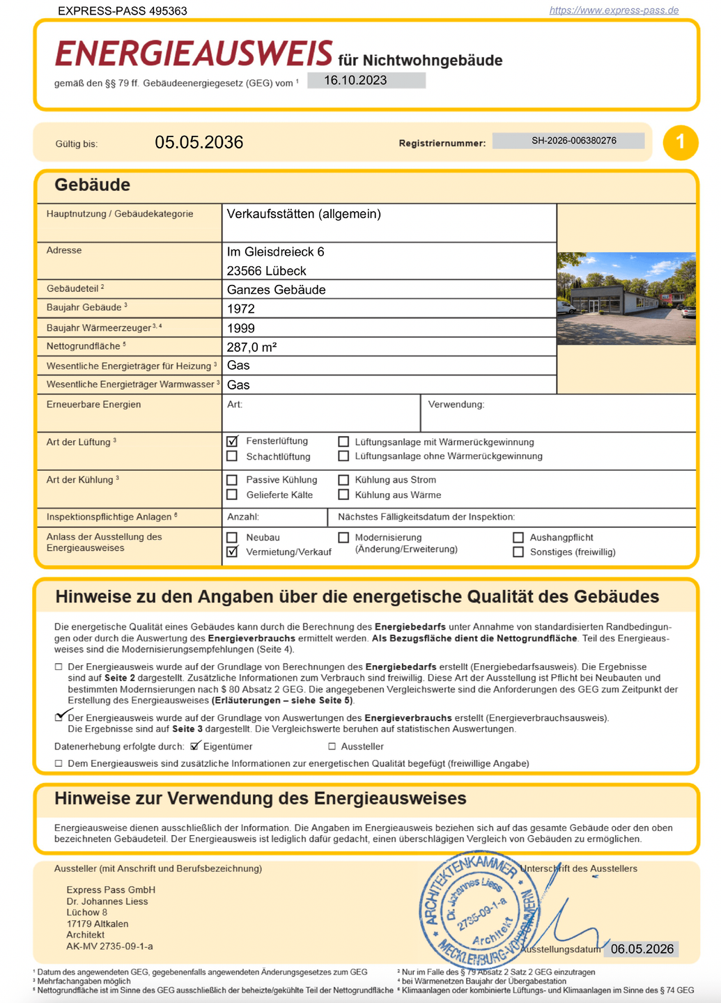 Teilauszug Energieausweis Halle / Gewerbefläche